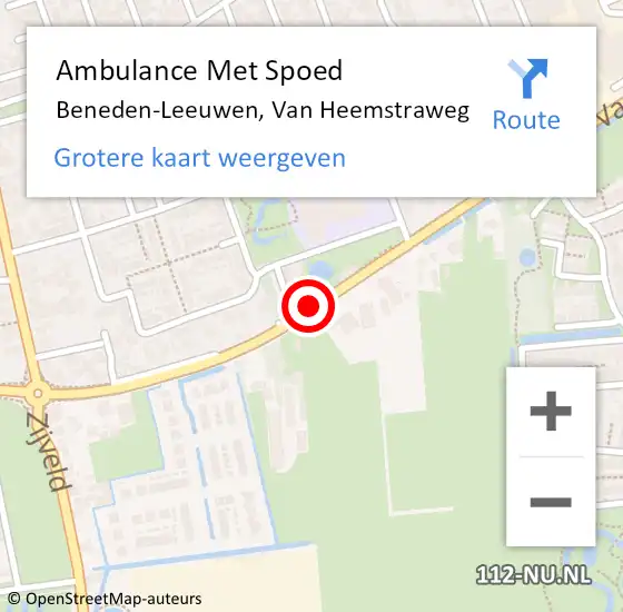 Locatie op kaart van de 112 melding: Ambulance Met Spoed Naar Beneden-Leeuwen, Van Heemstraweg op 27 april 2018 05:55