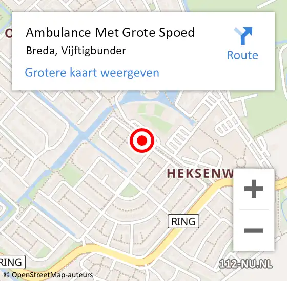 Locatie op kaart van de 112 melding: Ambulance Met Grote Spoed Naar Breda, Vijftigbunder op 27 april 2018 06:02