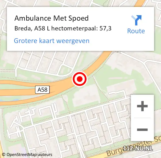 Locatie op kaart van de 112 melding: Ambulance Met Spoed Naar Breda, A58 L hectometerpaal: 57,3 op 27 april 2018 07:13