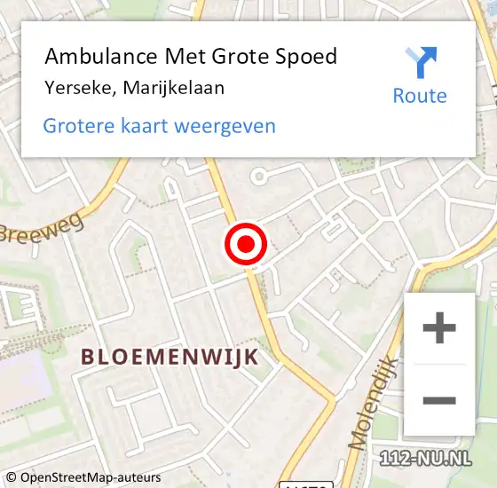 Locatie op kaart van de 112 melding: Ambulance Met Grote Spoed Naar Yerseke, Marijkelaan op 27 april 2018 09:11