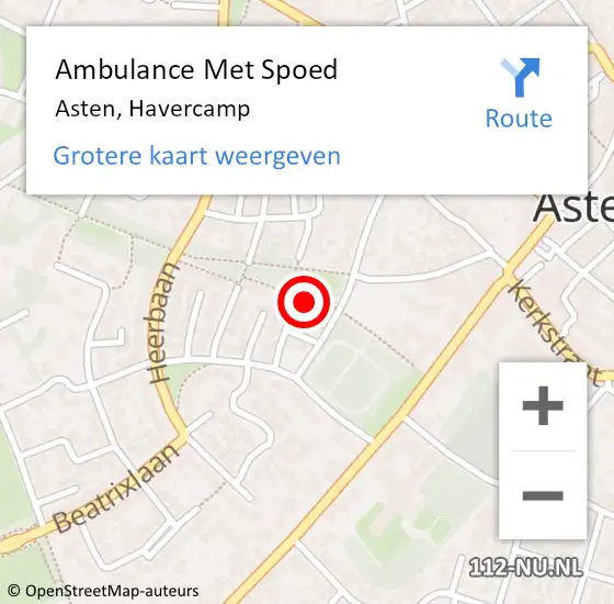 Locatie op kaart van de 112 melding: Ambulance Met Spoed Naar Asten, Havercamp op 27 april 2018 10:19