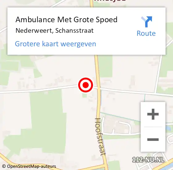 Locatie op kaart van de 112 melding: Ambulance Met Grote Spoed Naar Nederweert, Schansstraat op 27 april 2018 11:05