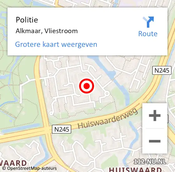 Locatie op kaart van de 112 melding: Politie Alkmaar, Vliestroom op 27 april 2018 12:02