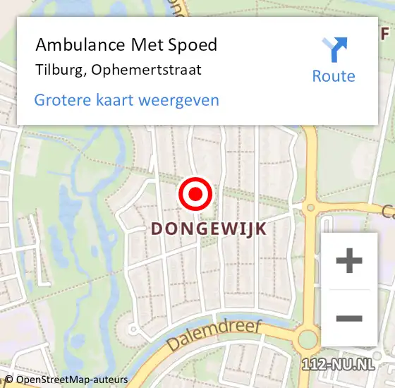 Locatie op kaart van de 112 melding: Ambulance Met Spoed Naar Tilburg, Ophemertstraat op 27 april 2018 12:51