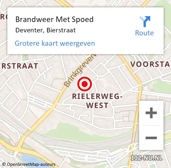 Locatie op kaart van de 112 melding: Brandweer Met Spoed Naar Deventer, Bierstraat op 27 april 2018 16:05