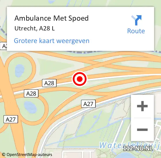 Locatie op kaart van de 112 melding: Ambulance Met Spoed Naar Utrecht, A28 L op 27 april 2018 16:39