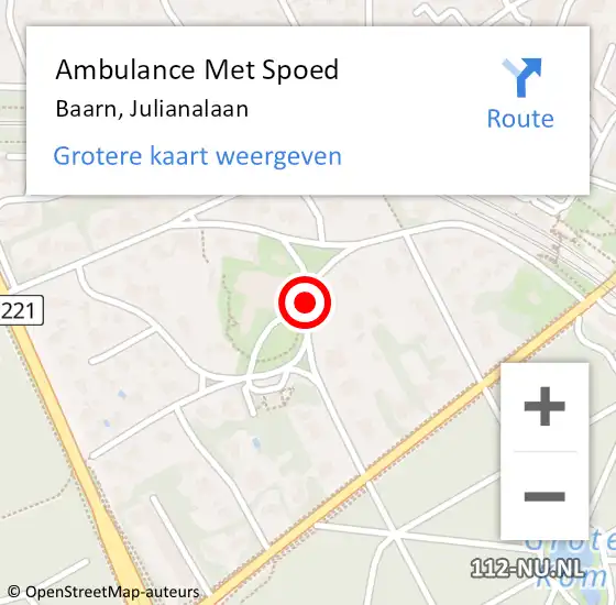 Locatie op kaart van de 112 melding: Ambulance Met Spoed Naar Baarn, Julianalaan op 27 april 2018 17:54