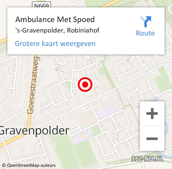 Locatie op kaart van de 112 melding: Ambulance Met Spoed Naar 's-Gravenpolder, Robiniahof op 27 april 2018 19:24