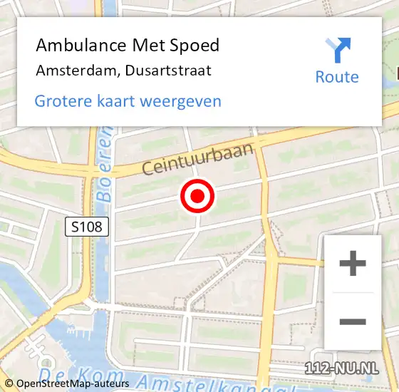 Locatie op kaart van de 112 melding: Ambulance Met Spoed Naar Amsterdam, Dusartstraat op 27 april 2018 21:38