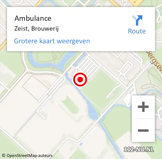 Locatie op kaart van de 112 melding: Ambulance Zeist, Brouwerij op 27 april 2018 22:33