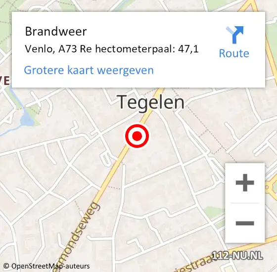 Locatie op kaart van de 112 melding: Brandweer Venlo, A67 Re hectometerpaal: 68,4 op 27 april 2018 23:15