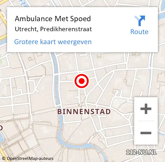 Locatie op kaart van de 112 melding: Ambulance Met Spoed Naar Utrecht, Predikherenstraat op 27 april 2018 23:42