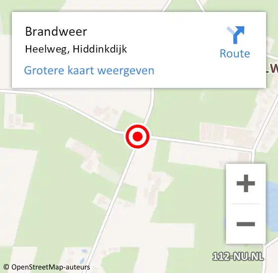 Locatie op kaart van de 112 melding: Brandweer Heelweg, Hiddinkdijk op 27 april 2018 23:44