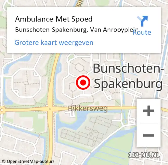 Locatie op kaart van de 112 melding: Ambulance Met Spoed Naar Bunschoten-Spakenburg, Van Anrooyplein op 27 april 2018 23:45