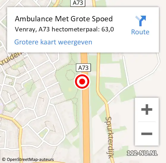 Locatie op kaart van de 112 melding: Ambulance Met Grote Spoed Naar Venray, A73 L op 28 april 2018 00:02