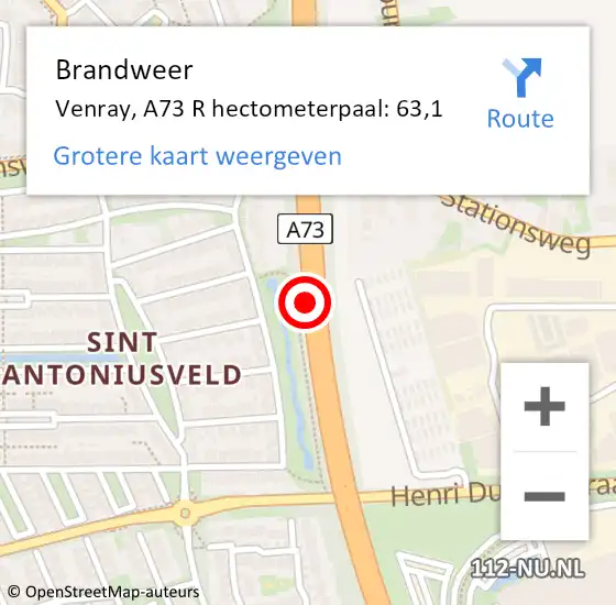 Locatie op kaart van de 112 melding: Brandweer Venray, A73 R hectometerpaal: 63,1 op 28 april 2018 00:12