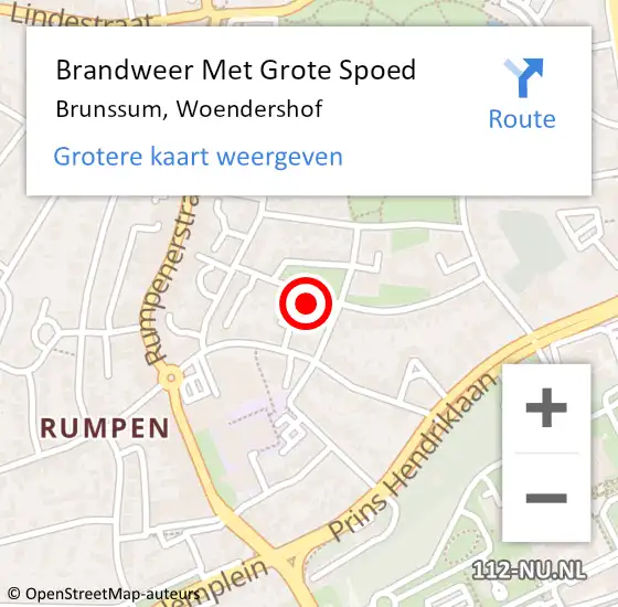 Locatie op kaart van de 112 melding: Brandweer Met Grote Spoed Naar Brunssum, Woendershof op 28 april 2018 01:24