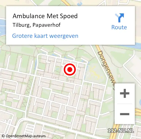 Locatie op kaart van de 112 melding: Ambulance Met Spoed Naar Tilburg, Papaverhof op 28 april 2018 03:01