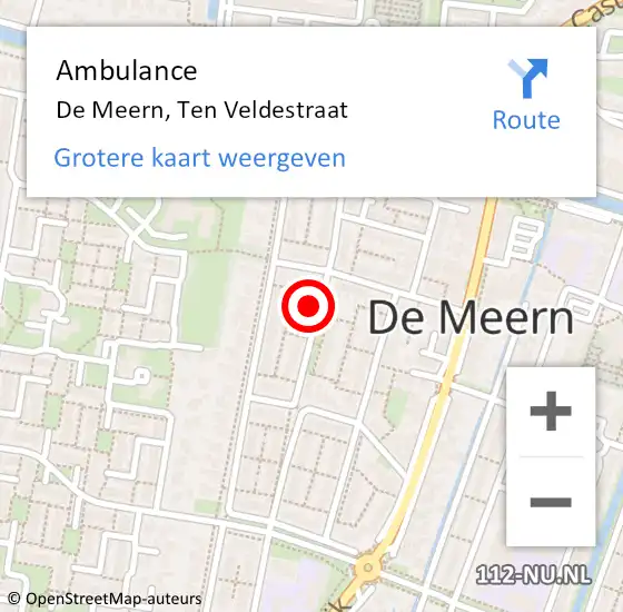 Locatie op kaart van de 112 melding: Ambulance De Meern, Ten Veldestraat op 28 april 2018 03:35