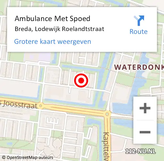 Locatie op kaart van de 112 melding: Ambulance Met Spoed Naar Breda, Lodewijk Roelandtstraat op 28 april 2018 03:57