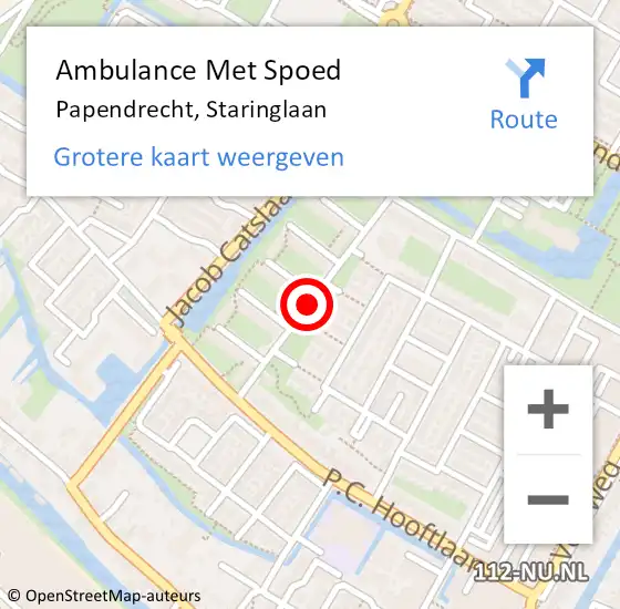 Locatie op kaart van de 112 melding: Ambulance Met Spoed Naar Papendrecht, Staringlaan op 28 april 2018 04:14