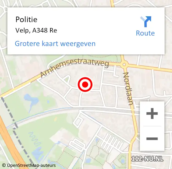 Locatie op kaart van de 112 melding: Politie Velp, A348 Re op 28 april 2018 06:56