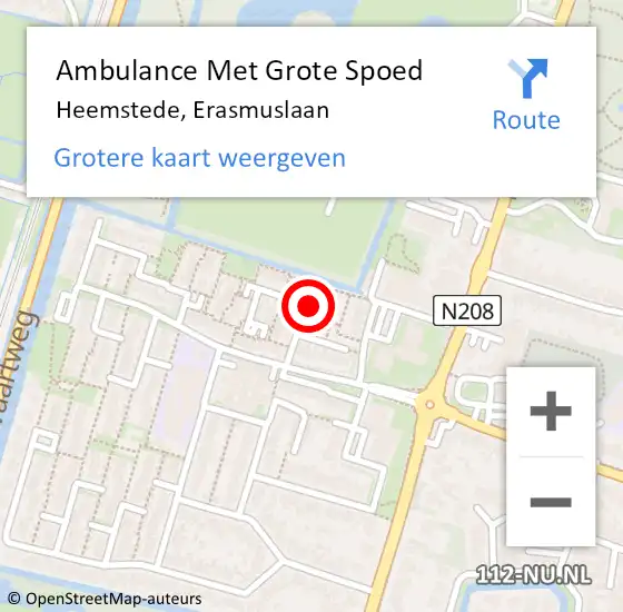 Locatie op kaart van de 112 melding: Ambulance Met Grote Spoed Naar Heemstede, Erasmuslaan op 28 april 2018 08:19