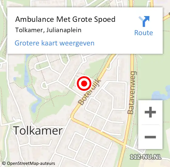 Locatie op kaart van de 112 melding: Ambulance Met Grote Spoed Naar Tolkamer, Julianaplein op 28 april 2018 11:23