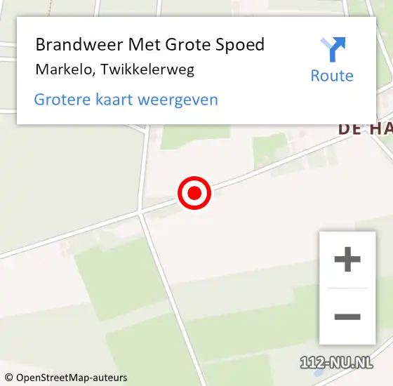 Locatie op kaart van de 112 melding: Brandweer Met Grote Spoed Naar Markelo, Twikkelerweg op 28 april 2018 11:49