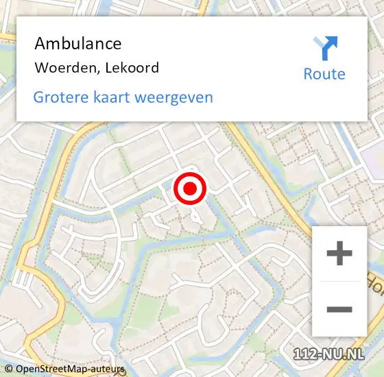 Locatie op kaart van de 112 melding: Ambulance Woerden, Lekoord op 28 april 2018 12:22