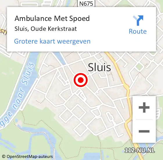 Locatie op kaart van de 112 melding: Ambulance Met Spoed Naar Sluis, Oude Kerkstraat op 28 april 2018 12:34