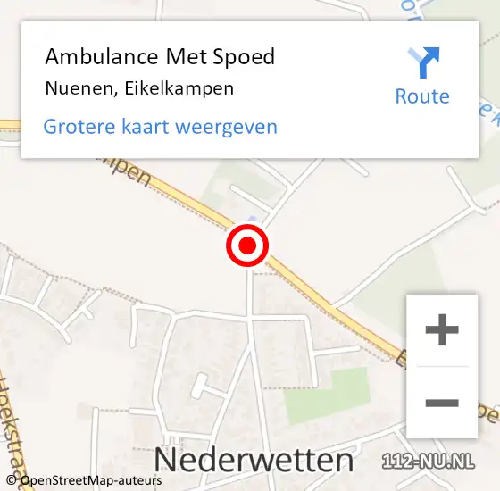 Locatie op kaart van de 112 melding: Ambulance Met Spoed Naar Nuenen, Eikelkampen op 28 april 2018 15:07