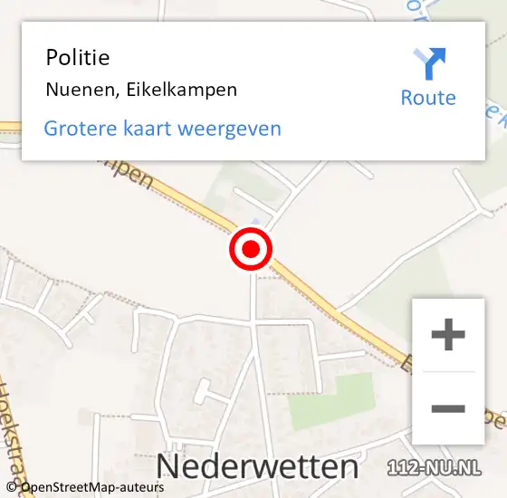 Locatie op kaart van de 112 melding: Politie Nuenen, Eikelkampen op 28 april 2018 15:11