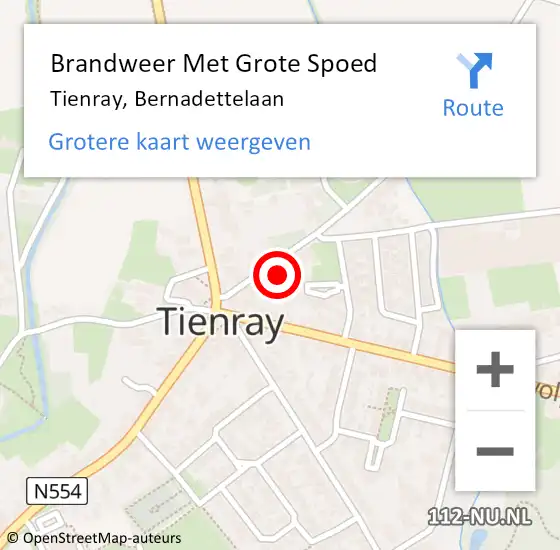 Locatie op kaart van de 112 melding: Brandweer Met Grote Spoed Naar Tienray, Bernadettelaan op 28 april 2018 18:17