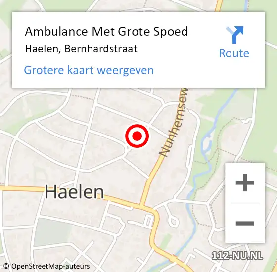 Locatie op kaart van de 112 melding: Ambulance Met Grote Spoed Naar Haelen, Bernhardstraat op 28 april 2018 19:08