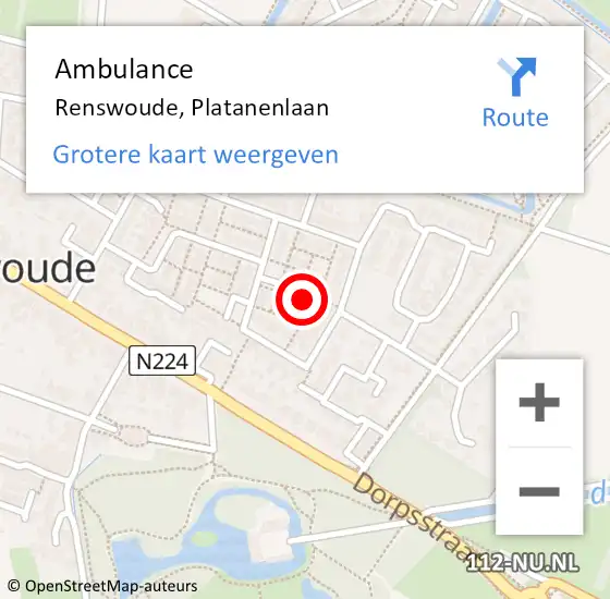 Locatie op kaart van de 112 melding: Ambulance Renswoude, Platanenlaan op 28 april 2018 19:38