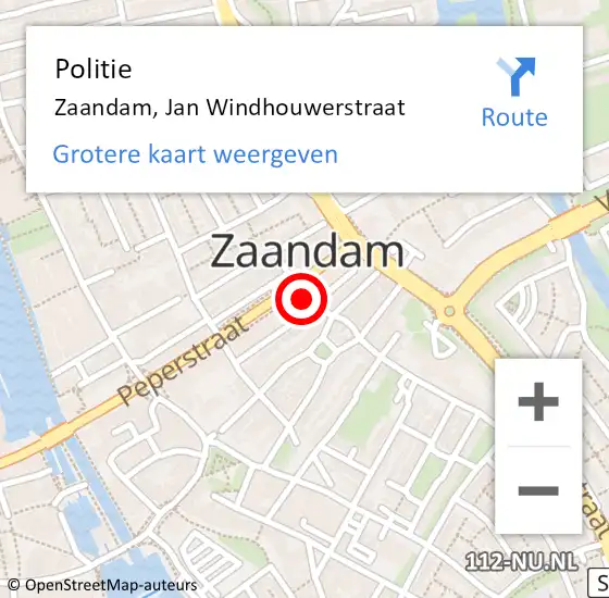 Locatie op kaart van de 112 melding: Politie Zaandam, Jan Windhouwerstraat op 28 april 2018 20:13