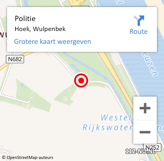 Locatie op kaart van de 112 melding: Politie Hoek, Wulpenbek op 28 april 2018 20:37