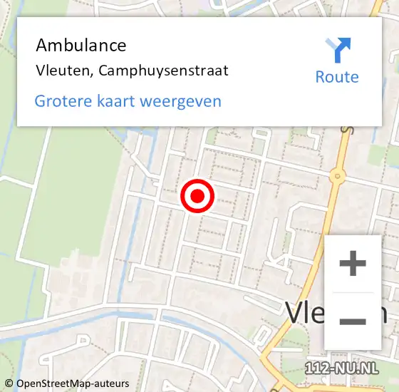 Locatie op kaart van de 112 melding: Ambulance Vleuten, Camphuysenstraat op 28 april 2018 23:10