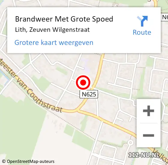 Locatie op kaart van de 112 melding: Brandweer Met Grote Spoed Naar Lith, Zeuven Wilgenstraat op 29 april 2018 00:38