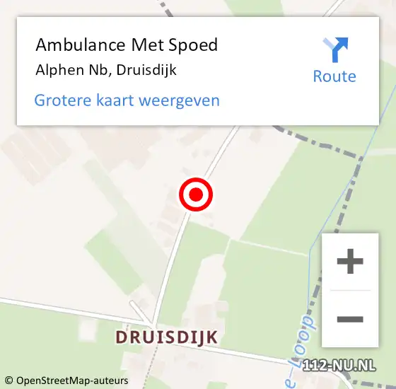 Locatie op kaart van de 112 melding: Ambulance Met Spoed Naar Alphen Nb, Druisdijk op 29 april 2018 02:23