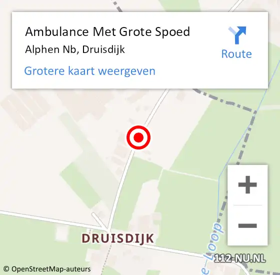 Locatie op kaart van de 112 melding: Ambulance Met Grote Spoed Naar Alphen Nb, Druisdijk op 29 april 2018 02:27