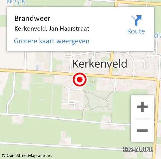 Locatie op kaart van de 112 melding: Brandweer Kerkenveld, Jan Haarstraat op 29 april 2018 02:59