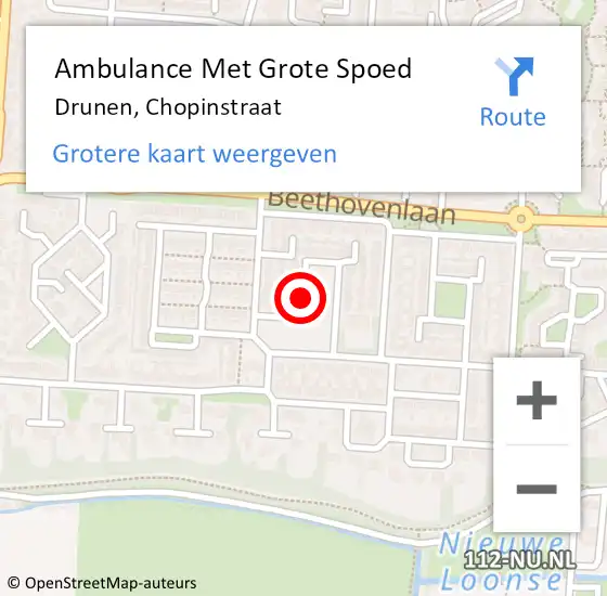 Locatie op kaart van de 112 melding: Ambulance Met Grote Spoed Naar Drunen, Chopinstraat op 29 april 2018 03:29