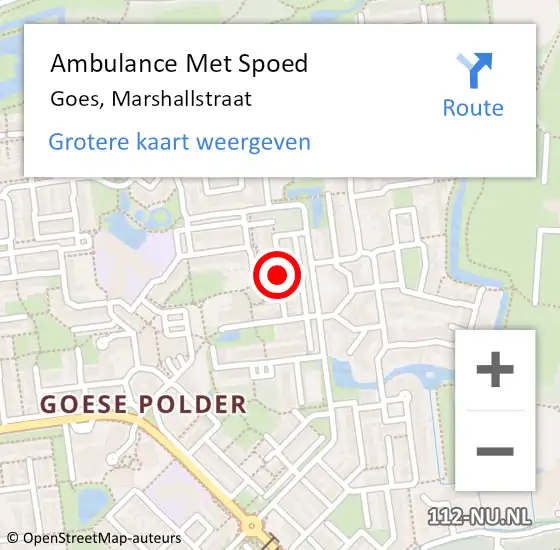 Locatie op kaart van de 112 melding: Ambulance Met Spoed Naar Goes, Marshallstraat op 29 april 2018 04:10