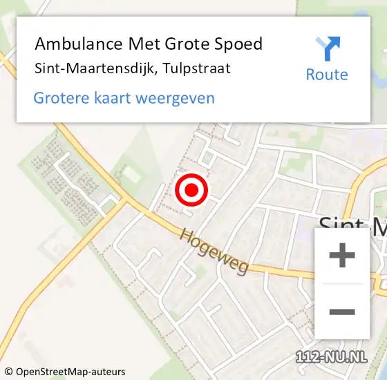 Locatie op kaart van de 112 melding: Ambulance Met Grote Spoed Naar Sint-Maartensdijk, Tulpstraat op 29 april 2018 07:29