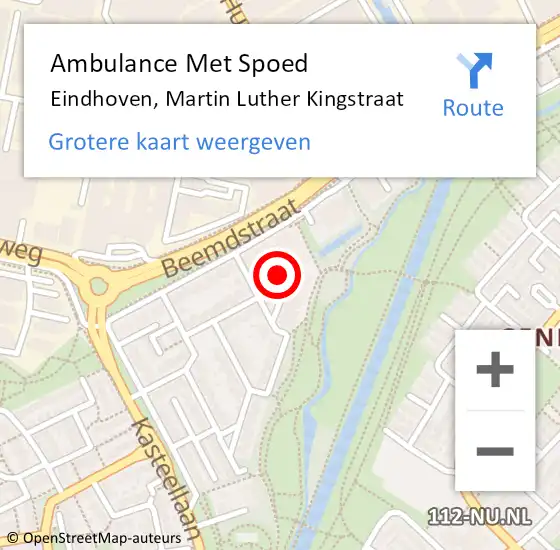 Locatie op kaart van de 112 melding: Ambulance Met Spoed Naar Eindhoven, Martin Luther Kingstraat op 29 april 2018 08:11