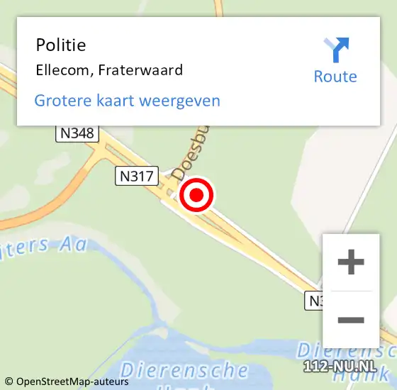 Locatie op kaart van de 112 melding: Politie Ellecom, Fraterwaard op 29 april 2018 09:21