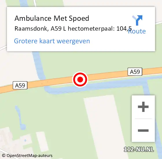 Locatie op kaart van de 112 melding: Ambulance Met Spoed Naar Raamsdonk, A59 L hectometerpaal: 104,5 op 29 april 2018 09:26
