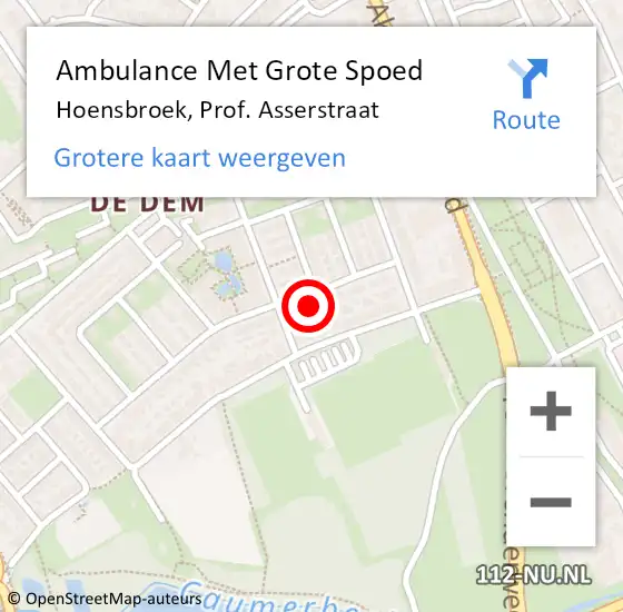 Locatie op kaart van de 112 melding: Ambulance Met Grote Spoed Naar Hoensbroek, Prof. Asserstraat op 29 april 2018 10:58